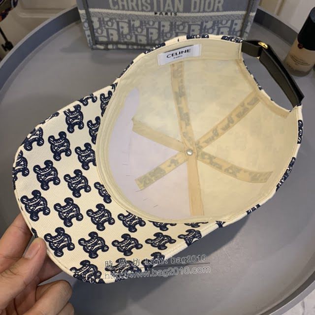CELINE新品女士帽子 賽琳春夏新款凱旋門logo鎖扣提花帆布棒球帽鴨舌帽  mm1716